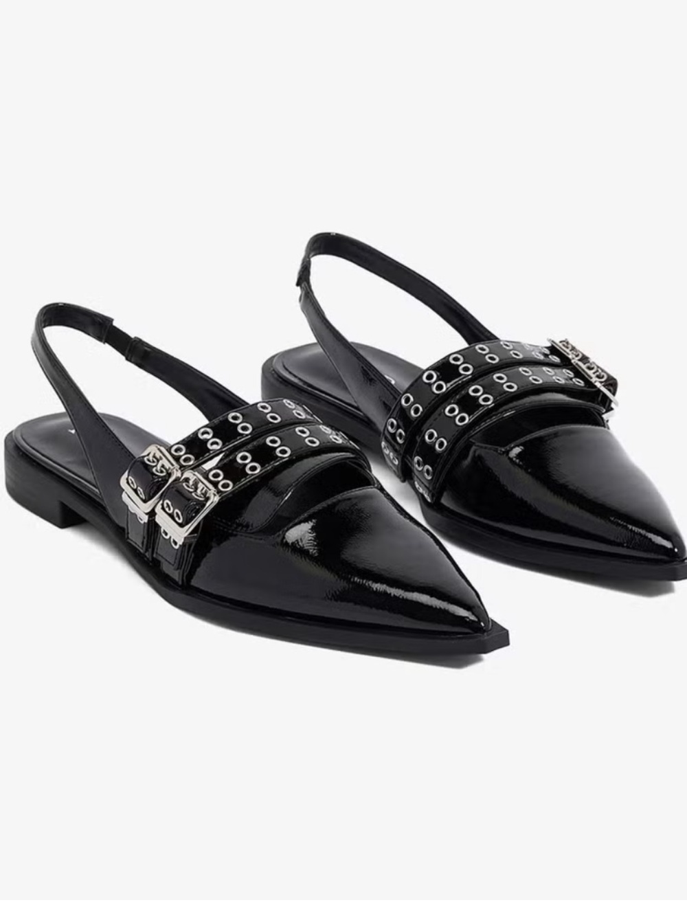 Raid Ichika Buckle Slingback Flats Shoes Grommet Shiny Patent Pointed Toe 38